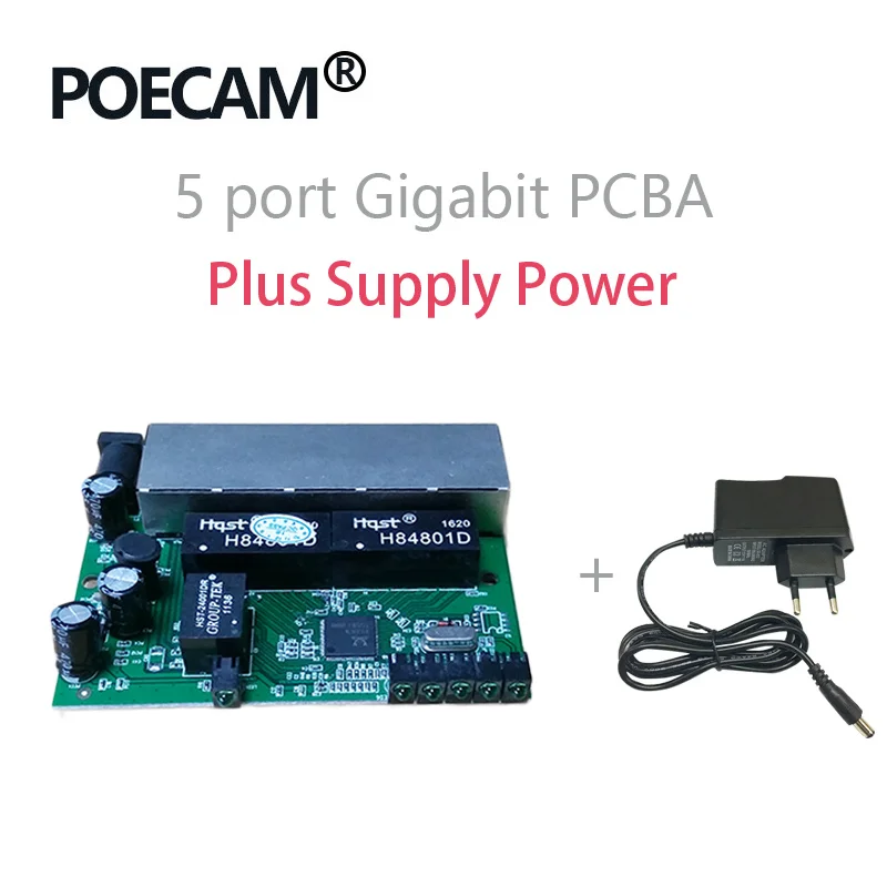 with Power Модуль pcba 5 портов 10/100/1000 Мбит/с Gigabit сетевые переключатели фабрика OEM/ODM США ЕС вилка ноутбук посылка коммутатор для сети Ethernet, концентратор локальной сети - Цвет: with Power