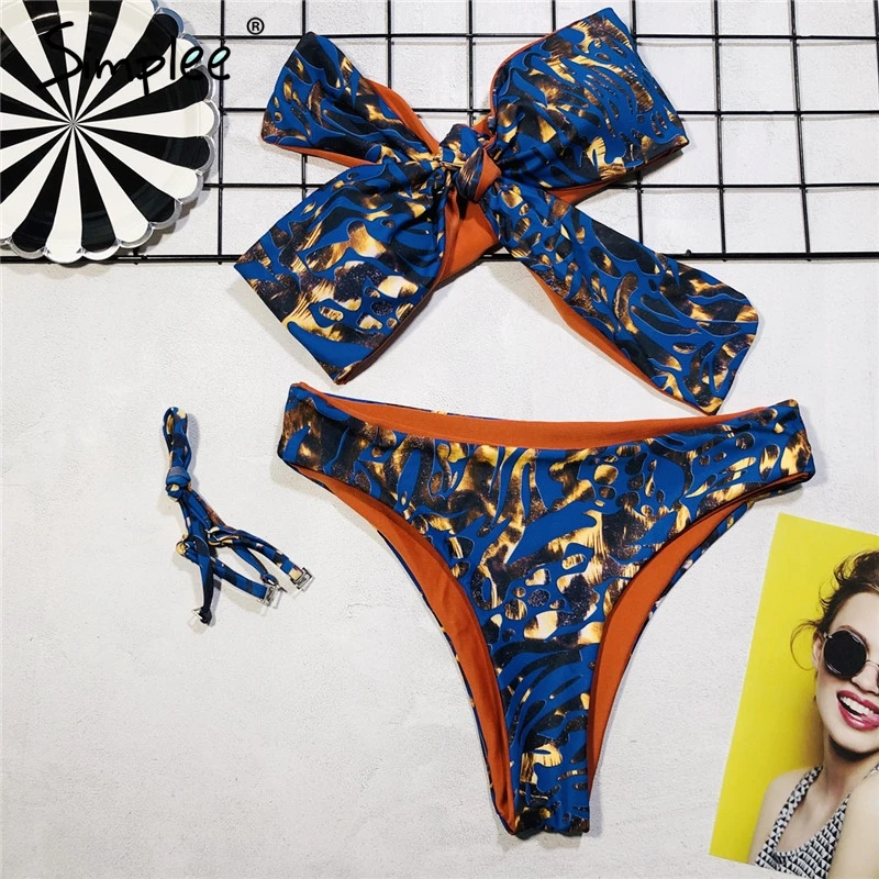 Simplee синие женщины sexy купальники бикини купальник топ бандо летняя одежда для