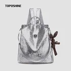 Рюкзак женский Toposhine, из искусственной кожи, с защитой от кражи, черныйсеребристый, 2021