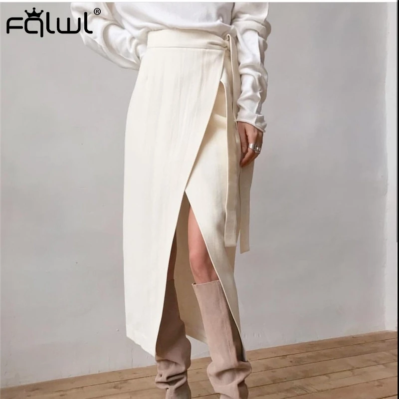 Женская замшевая длинная юбка FQLWL белая повседневная карандаш из искусственной