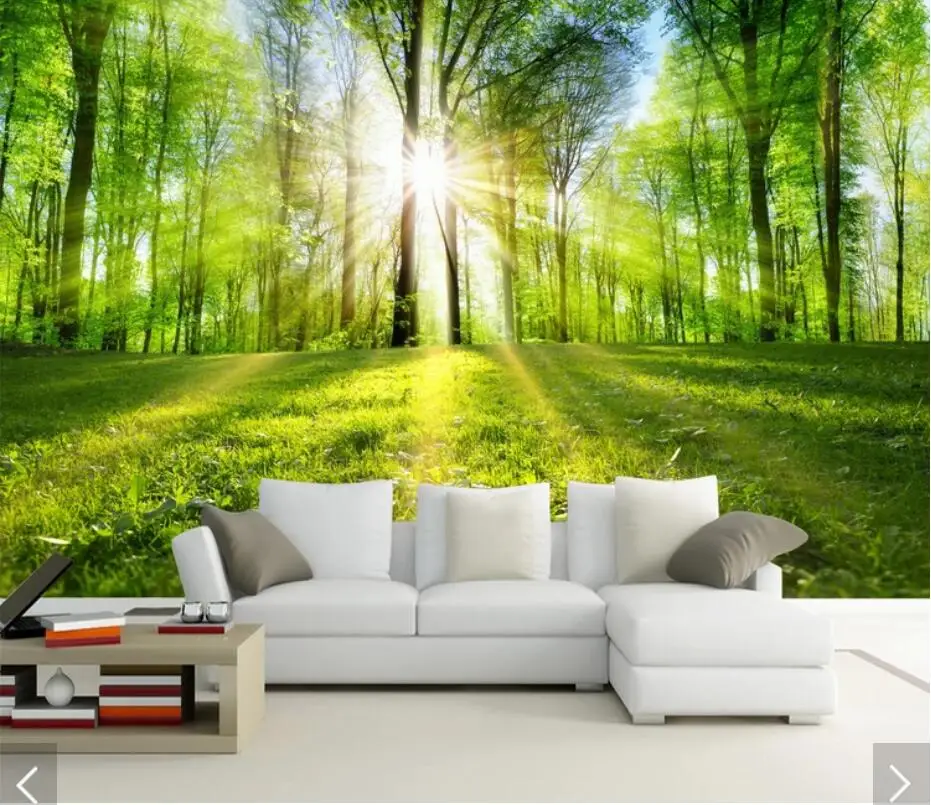 

3D зеленые деревья, лес, настенные фрески для гостиной, пейзаж, обои, обои, рулоны, напечатанные фото, настенная Фреска, на заказ