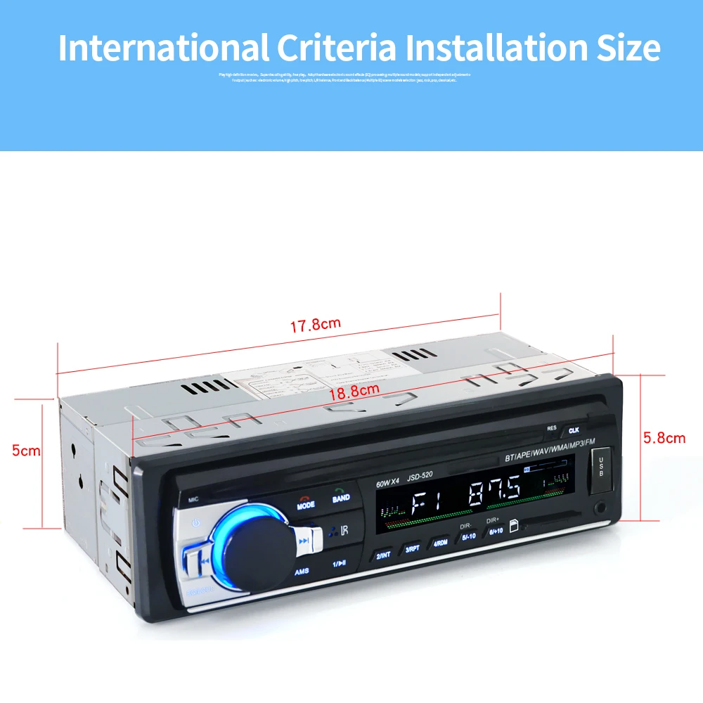 JSD520 ISO 12 в Bluetooth автомобильный стерео In-dash 1 Din FM Aux вход поддержка Mp3/MP4 USB MMC WMA AUX IN TF автомобильный Радио плеер