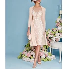 Светильник-розовые женские платья для матери жениха кружевное платье для матери невесты длиной ниже колена с жакетом вечерние платья