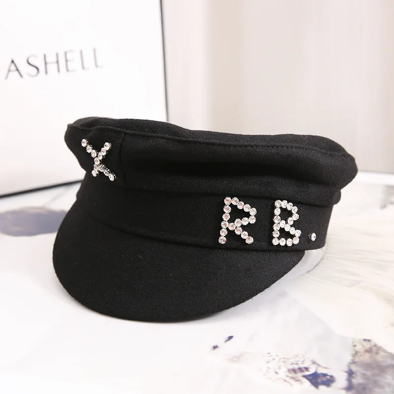 Высокое качество женские шерстяные фетровые шляпы RB Стразы военно морской флот