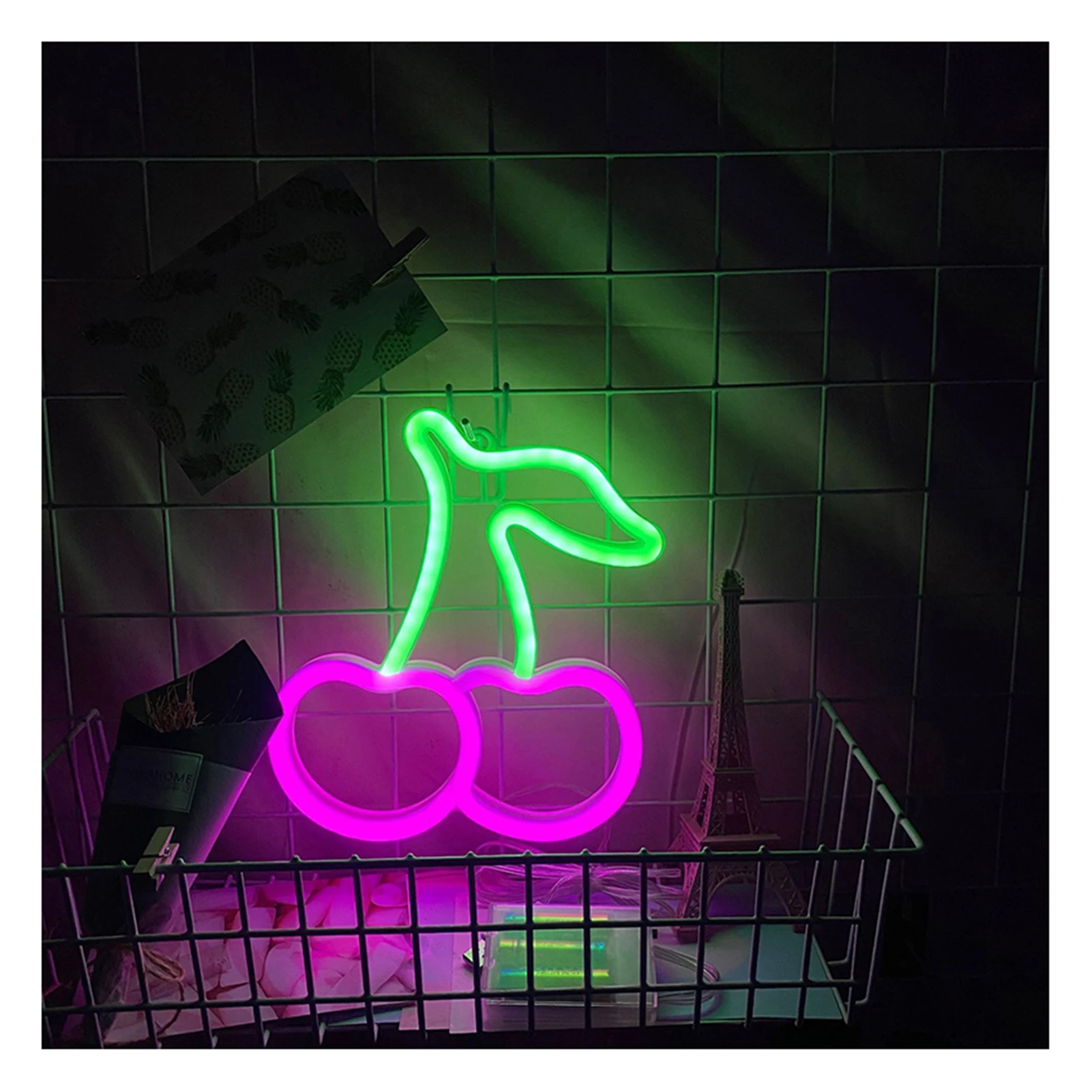 

Cherry Neon Sign for Wall Decor Led Neon Light Wall Sign Hanging Art Light Children Light for Kids' Bedroom 200x220x22mm WWO