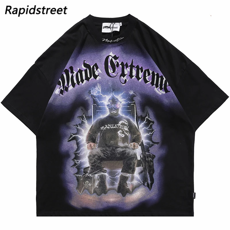 

Hip Hop Streetwear Oversize T-Shirt Electric Shock Man Print T Shirt Harajuku Cotton Tshirt 2021 Men Short Sleeve Tops Tees