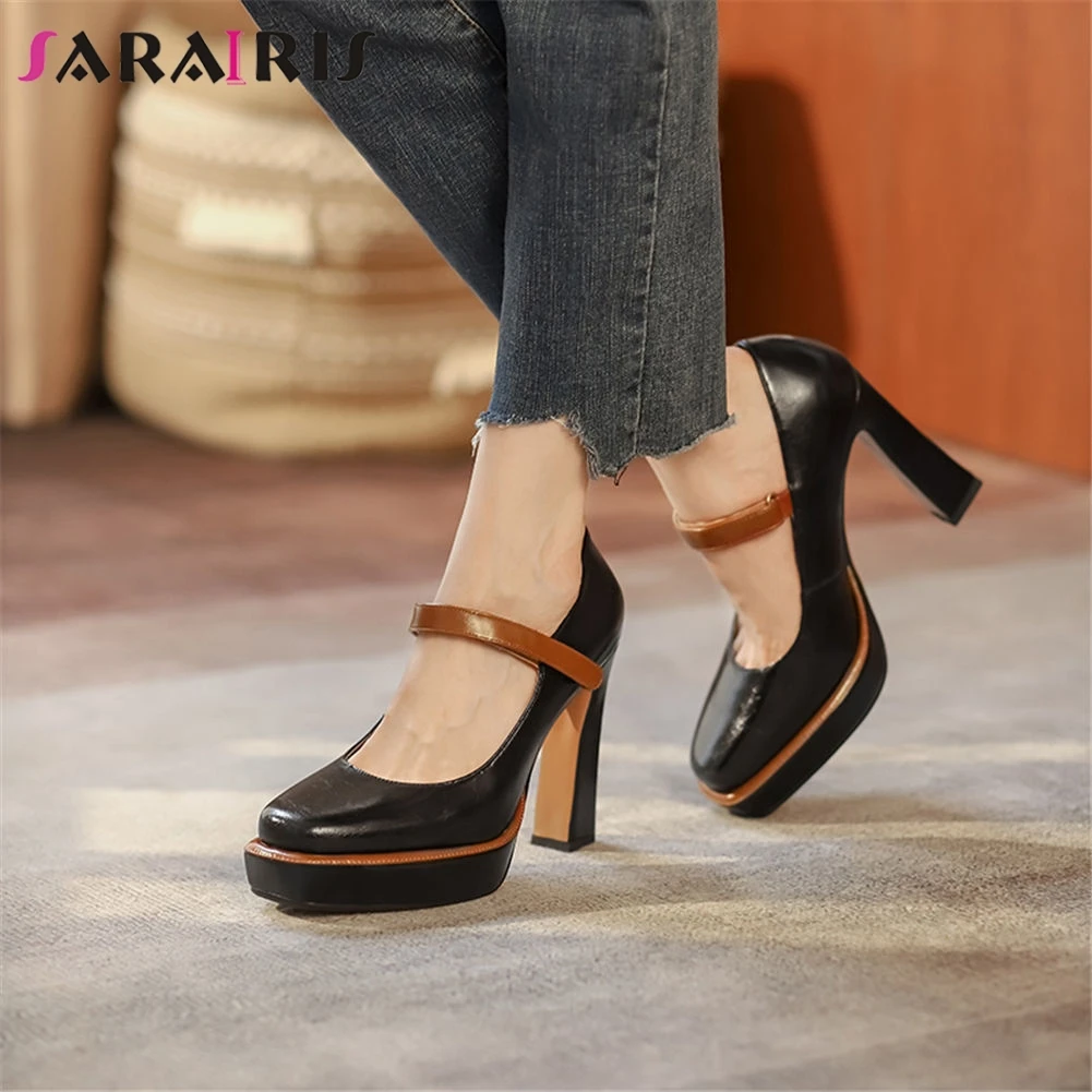 

SaraIris Elegant Luxury Fashion Office Lady Pumps Mixed Hook Loop Shallow Platform Women Pumps High Heel Casual Quality Shoes