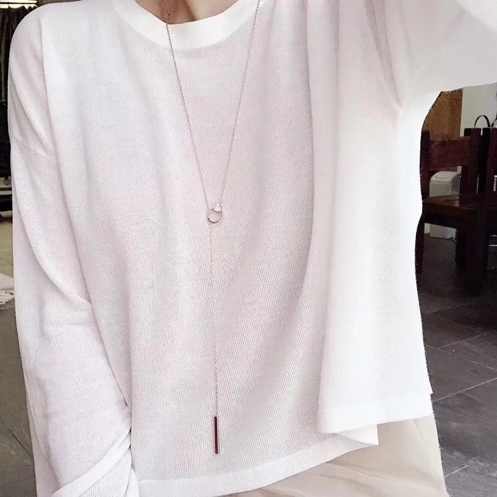 TSHOU301 женское псевдозолотое круглое циркониевое длинное ожерелье цепь для