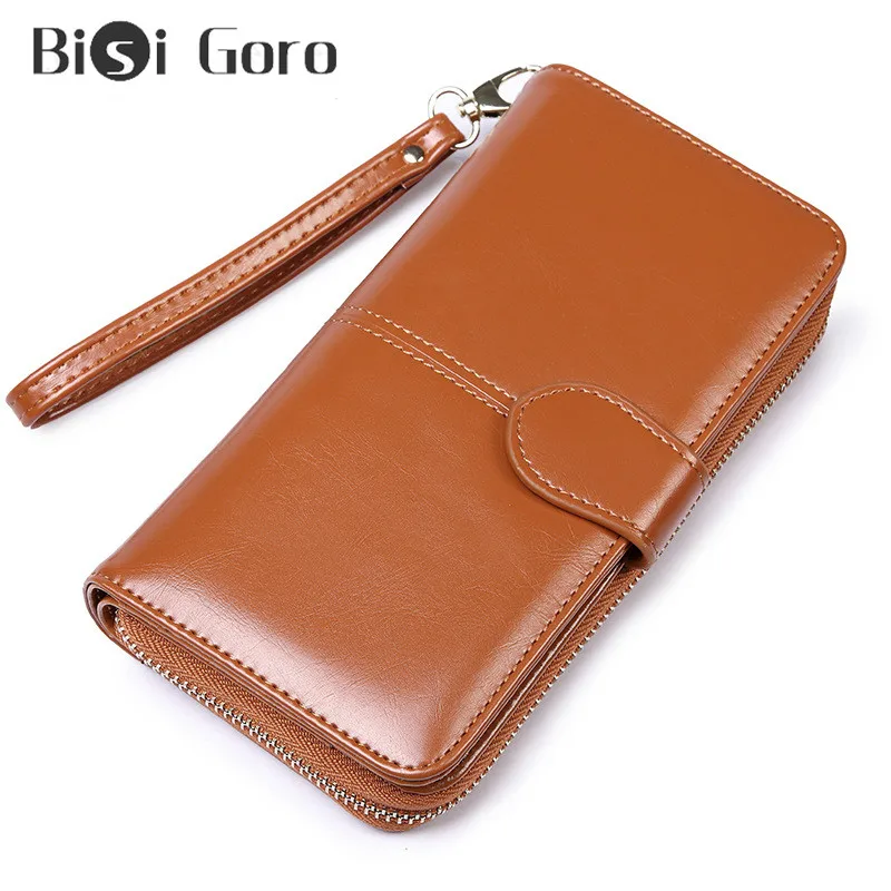 BISI GORO Женский кошелек RFID масло воск кожа Длинный большая емкость клатч