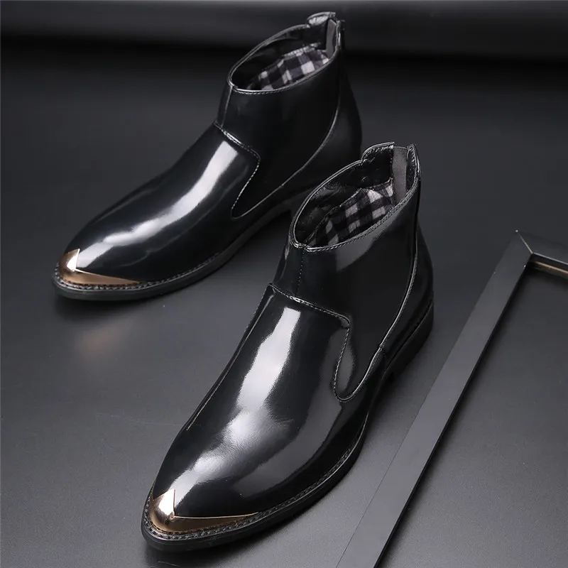 Black Boots Merkmak/осенние мужские ботинки на молнии официальная мужская кожаная обувь с острым носком Повседневная модельная обувь мужская обувь большого размера 48 47 46 на плоской подошве - Цвет: Black Boots
