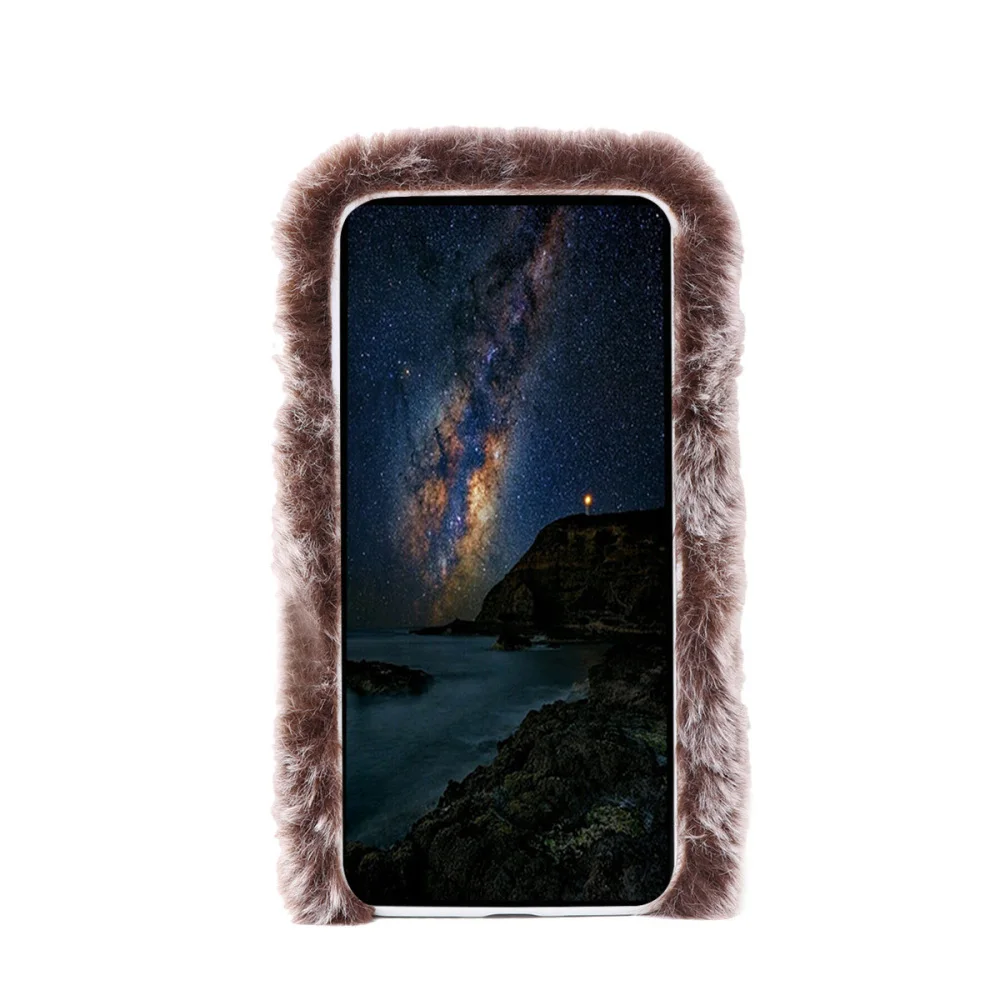 Мягкий плюшевый чехол для телефона милый модный зимний сохраняющий тепло с мехом