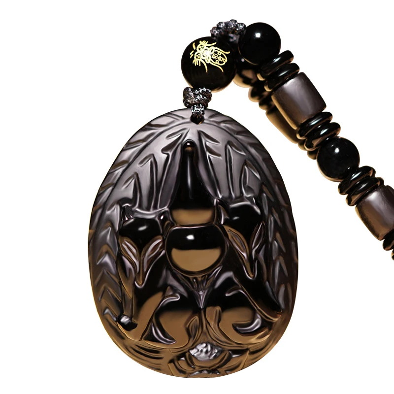 Ожерелье из натурального черного обсидиана с бусинами ручная работа Подвеска