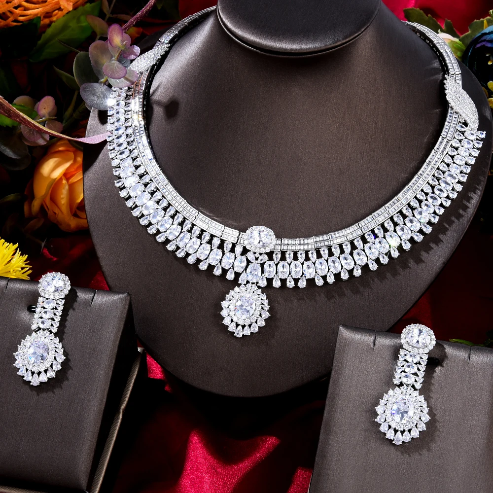 GODKI роскошные женские красные свадебные ожерелье и серьги набор кубический циркон Дубай Свадебный комплект ювелирных изделий 2020