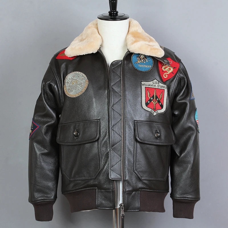 Мужская Байкерская байкерская куртка из натуральной воловьей кожи FLY AVIREX бомбер