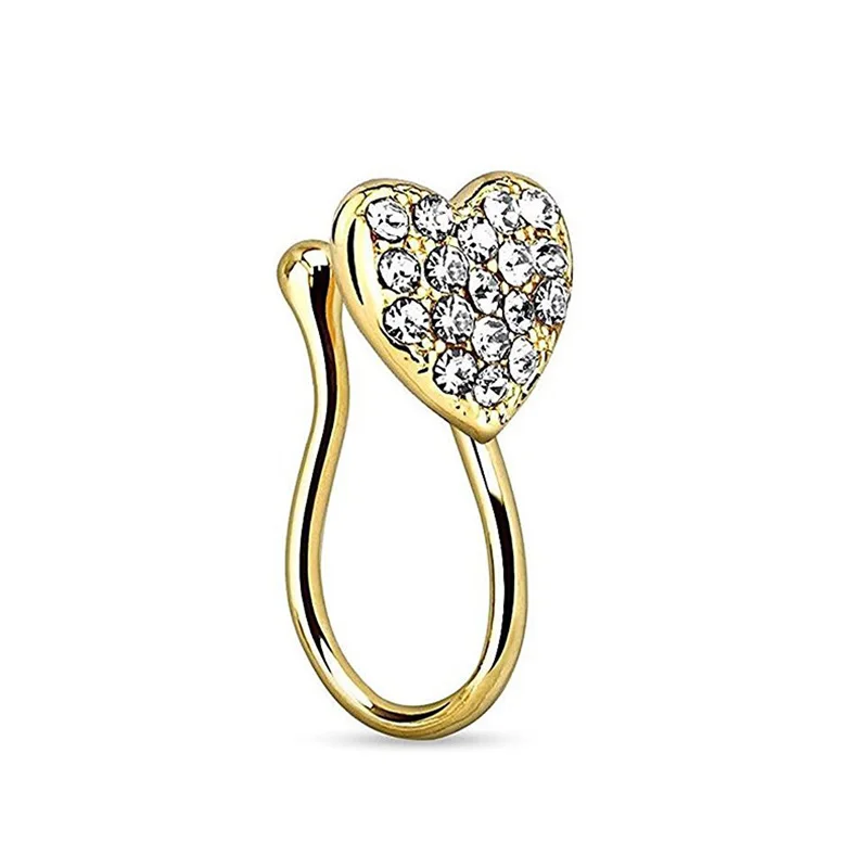 

Cuet Rabbit Fake Nose Ring Heart-shaped Stainless Steel Nose Non Piercing Rhinestones False Nostril Ring Piercing
