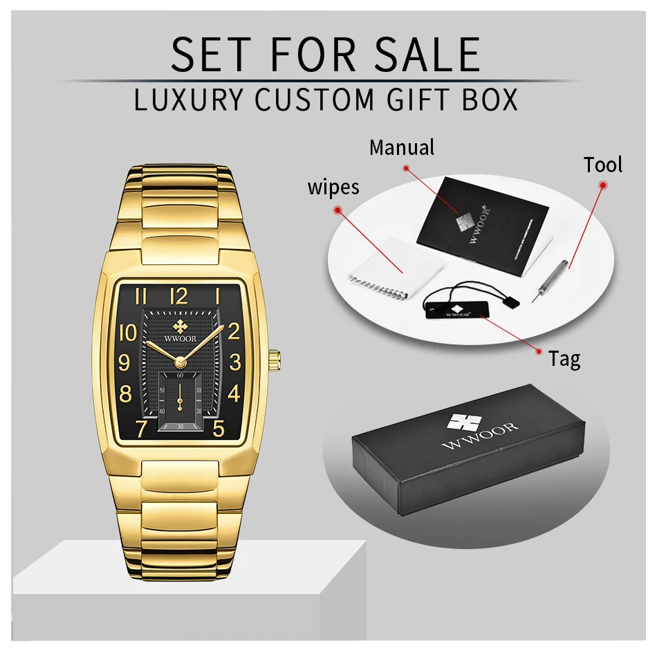 

WWOOR New 2021 Design Casual Mens Watches Top Brand Luxury Waterproof Stainless Steel Gold Quartz Wrist Watch Relogio Masculino