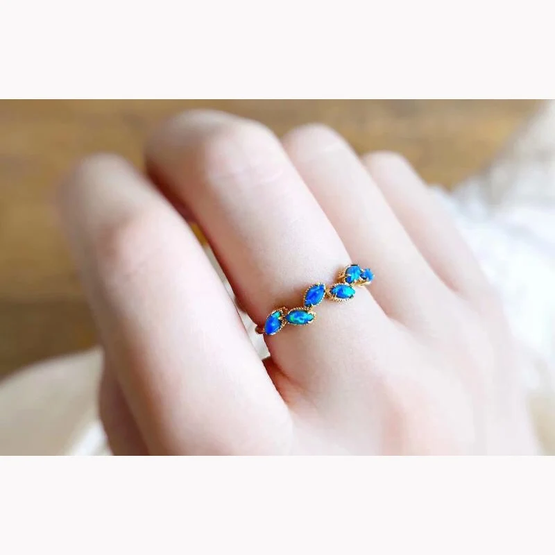 

AINUOSHI Marquise Cut 0.15CTTW Natural Opal 5-Stone for Women Handmade Trendy Birthday Party 18K Gold Gemstone Ring