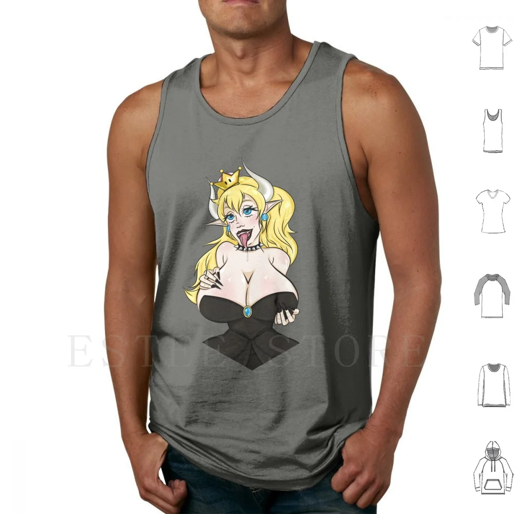 Bowsette Tank Tops Vest Cotton Anime Fan Art Hentai Lewd Cute Sexy Bowser Videogame Game