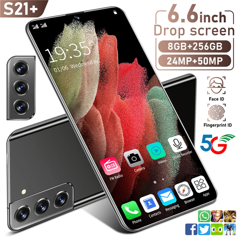 

New Arrival S21+ Android Smartphone 6.6 6000 10-Core Drop Screen id Fingerprint Facial Mah Android Phone Mtk6889 gps 5g