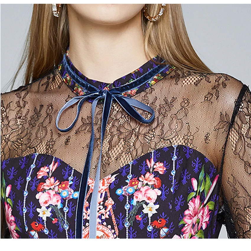 

Summer Lace Dress Designer Runway Dress 2020 Women High Quality Print Vintage Dress Lady Print A line Shirt Dresses Robe