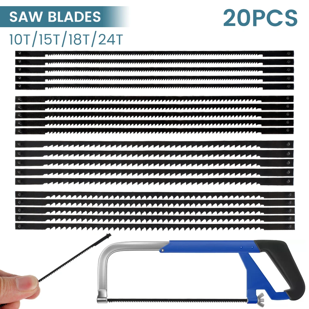 

20 Pack Scroll Saw Blades Assortment Pin End 127 mm / 5 Inch Skip Tooth 10TPI 15TPI 18TPI 24TPI Carbon Steel Scroll Saw Blades