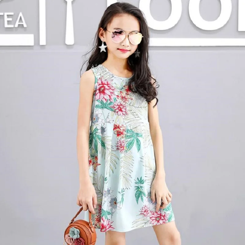 Summer Girls Dress Cotton Bohemian Floral Tunic Beach children kids casual Sundress For 4 6 8 10 12 14 Years Plus Size | Детская одежда