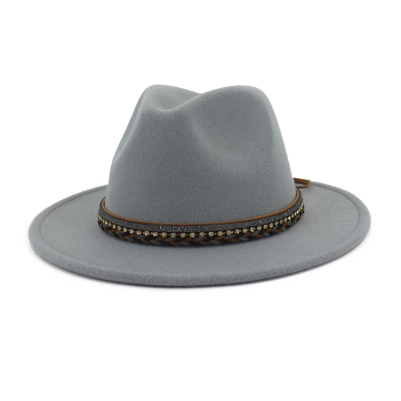 Light Grey fedora FS Wo Для мужчин s фетровая шляпка шерстяная шляпа Для мужчин шерстяной джазовый Шапки розовый женский Повседневное с большими полями Винтаж; сезон осень; классические фетровая шляпа хаки красные, черные Кепки - Цвет: Light Grey fedora