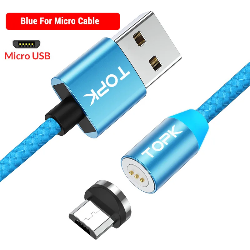 Blue Micro Cable TOPK AM37 Быстрая зарядка Магнитный зарядный кабель mi cro usb type C кабель для iPhone X Xs Max 11 8 7 6 Xiaomi mi note 10 телефонные кабели - Цвет: Blue Micro Cable