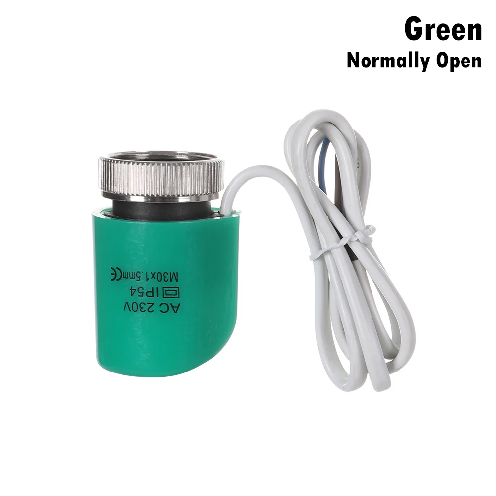 green-Open Электротепловой клапан 230 В для теплового коллектора для подогрева пола детали для подогрева пола тепловой электрический привод нормально открытый закрытый - Цвет: green-Open