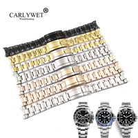 carlywet 20mm middle gold solid watch band curved end screw links clasp steel bracelet for rolex oyster subamriner daytona gmt
