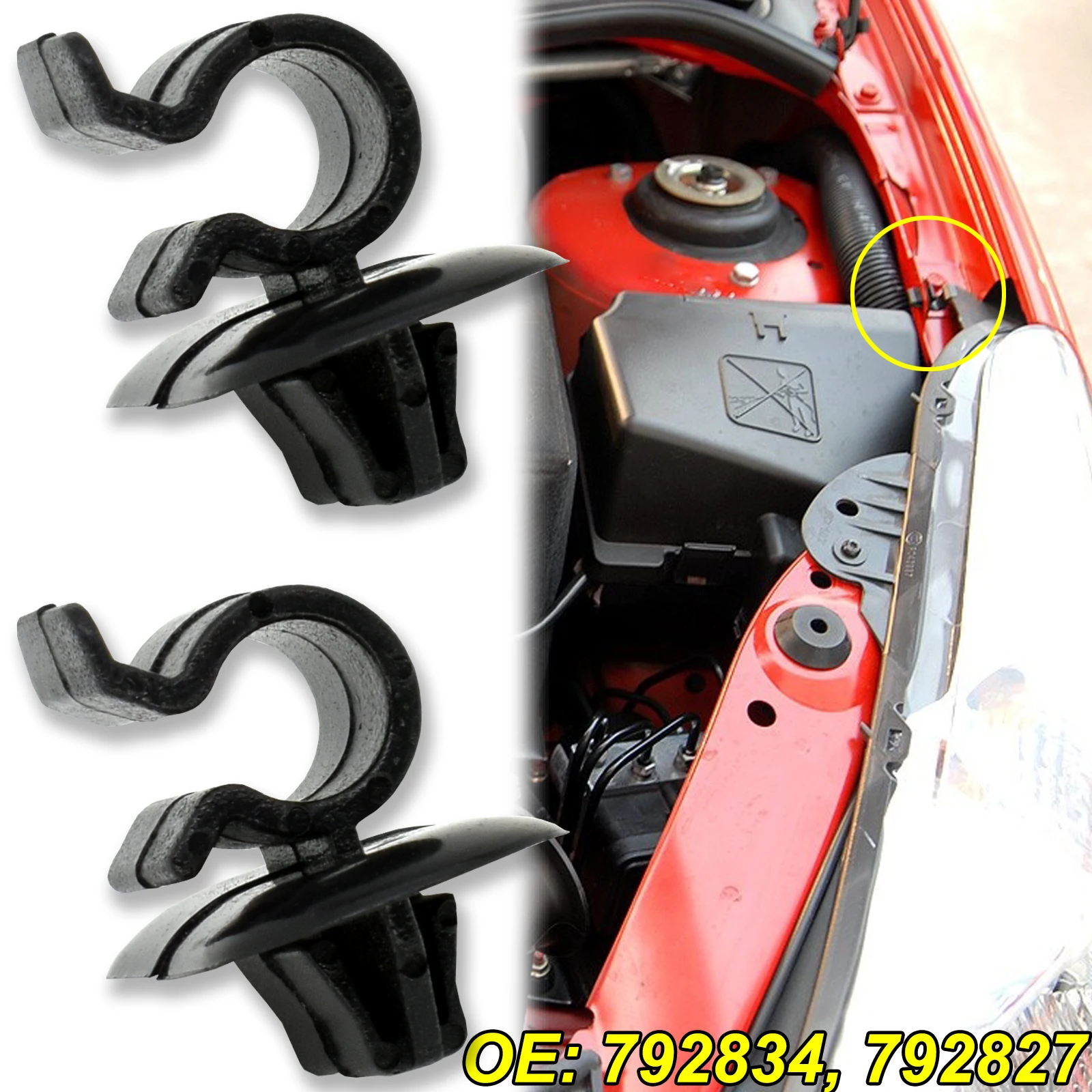 

2x Hood Bonnet Rod Support Prop Clip Stay Clamp Holder 792834 For Citroen C2 C3 C4 C5 AX Berlingo B9 Eurovans Evasion Retainer