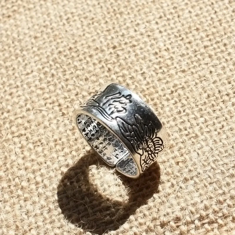 Prettyland Vintage Silver-Plated Opening Rings Tibetan Bible Men Fashion Jewelry Engraved Scripture Ring | Украшения и аксессуары