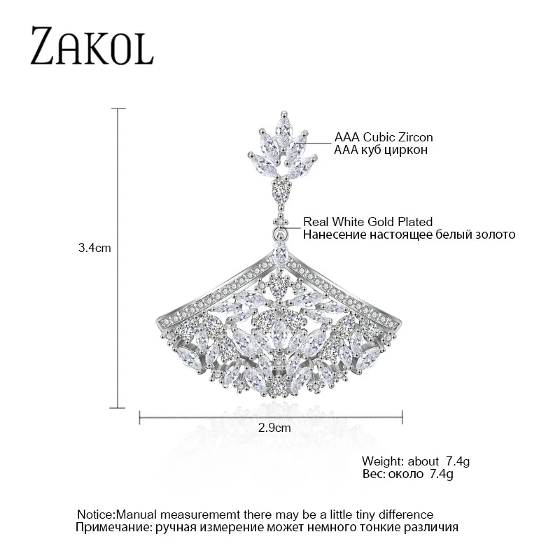 ZAKOL новые элегантные роскошные большие серьги с фианитами с креплением микро-ПАВЕ, хрустальные люстры-вентиляторы Форма серьги в виде капель для Для женщин свадебные Brincos, можно носить с FSEP2069