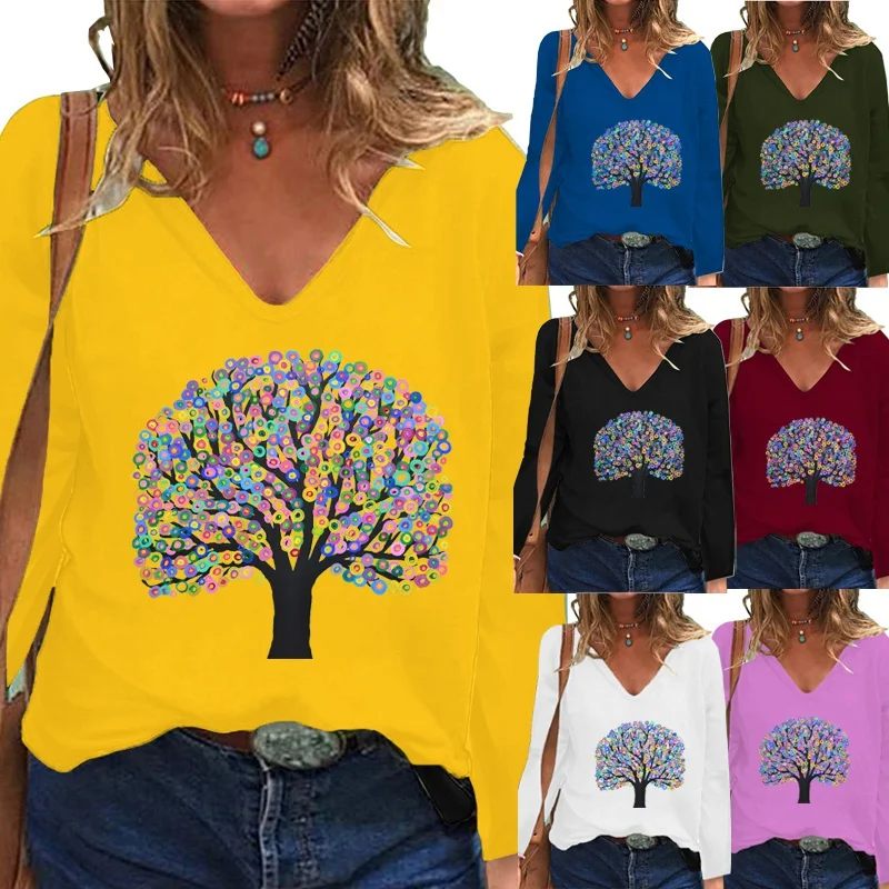 

Женская Свободная блузка с длинным рукавом и V-образным вырезом