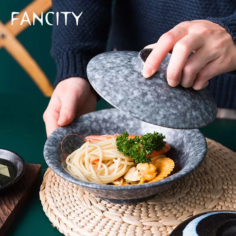 

Керамическая миска FANCITY, креативная миска для лапши с крышкой, миска для риса, японская посуда, миска для супа, миска для лапши, миска для риса