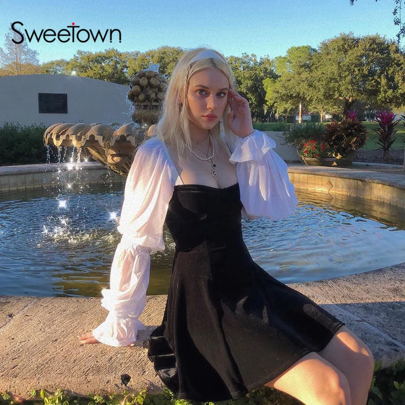 Женское бархатное платье с рукавами фонариками в стиле пэчворк|Женские платья| |