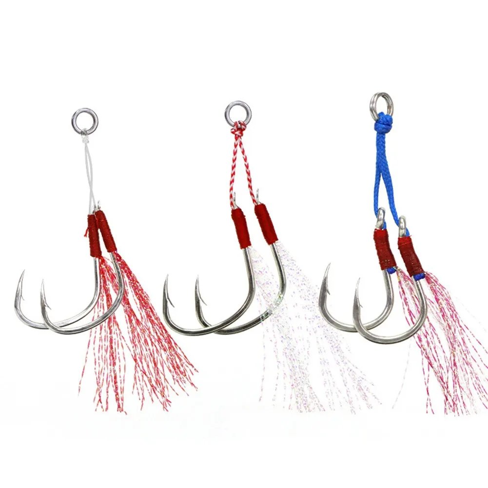 

1/3 Pair Assist Hook Jigging Fishing Color Wire Double Pair Barbed Assist Fishing Jig Freshwater Deep Sea Iron Plate Hook