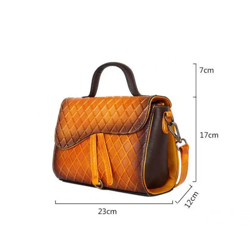 

Johnature 2021 New First Layer Cowhide Women Bag Retro Hand Painted Handbag Genuine Leather Plaid Lady Shoulder Messenger Bag