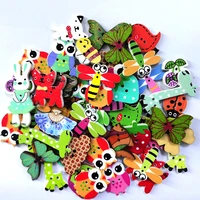 2050100pcs mixed cartoon animal wooden buttons 2 holes scrapbooking crafts diy kids clothing accessories sewing button decor