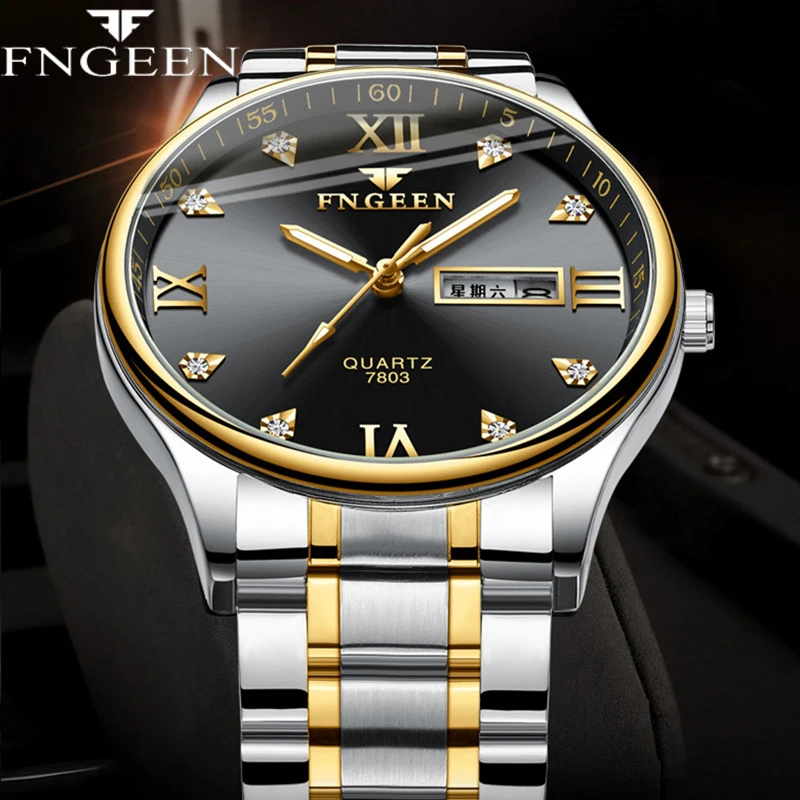 Часы мужские кварцевые в деловом стиле с отображением даты и недели|Кварцевые