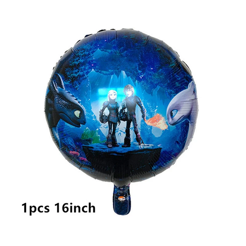 Воздушный шар без зубов из фольги дракона Беззубик зеленые глаза черный лун