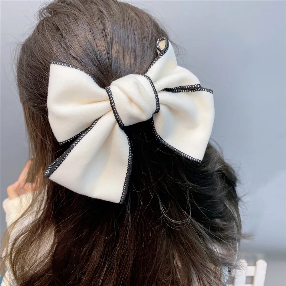 

Autumn Winter White Black Bow Hairpin Women Girls Hair Clip Imitation Cashmere Duckbill Clip Simple Wild Hair Accessories