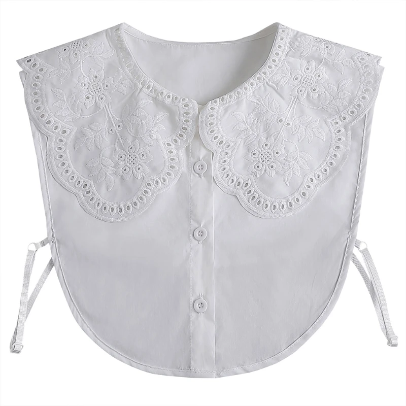 

Women Large Turn-Down Decorative Faux Collar Hollow Out Embroidery Floral Lace Half Shirt Blouse Detachable Collar Crop Top