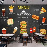 custom mural papel de parede 3d hamburger pizza hot dog cold drink fast food shop restaurant poster decoration photo wallpaper