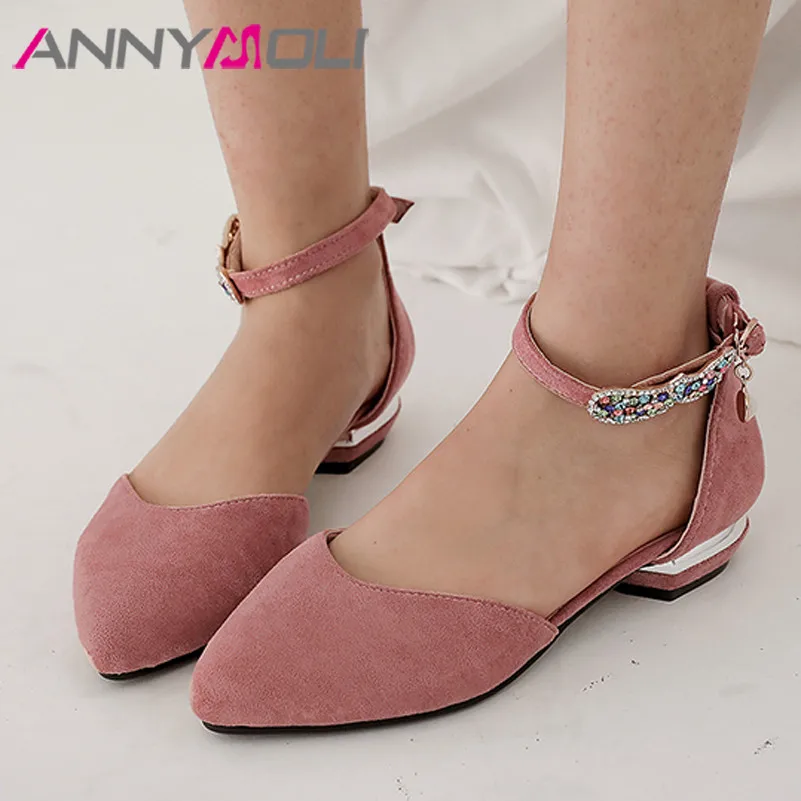

Женские туфли на низком каблуке ANNYMOLI, розовые туфли-лодочки из двух частей, с острым носком и металлическим украшением, размер 43