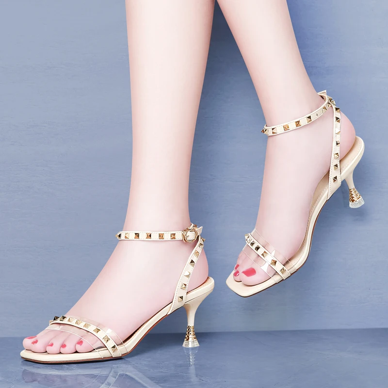 

Shoes Woman MOOLECOLE High Quality Sexy Women Sandals Peep Toe Buckle Strap Women Shoes Sandals High Heels Rivet Shoes 2-9644
