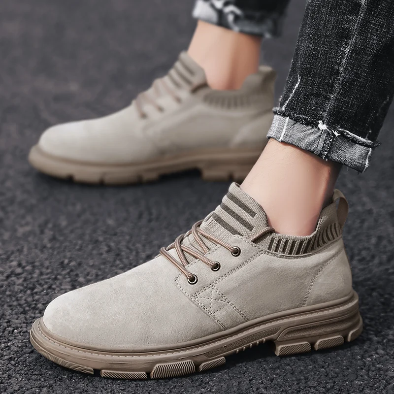 

Mens Shoes Boots Outdoor Travel Military Boots Casual Natural Leather Shoes Martin Gents High Top Sneakers Male Non-slip Botas