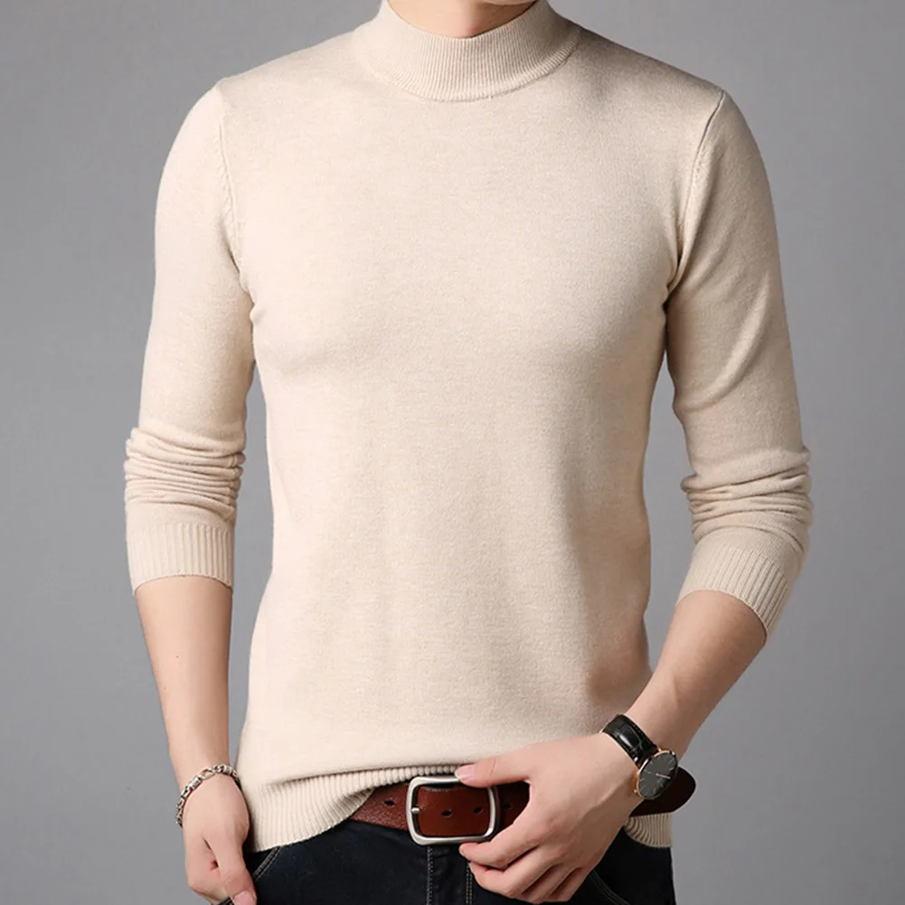 Повседневный мужской однотонный пуловер с длинным рукавом и круглым вырезом