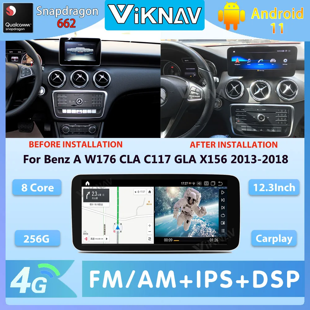 

12,3 дюймовый Android 11 для Benz A W176 CLA C117 GLA X156 2013-2018 GPS навигация автомобиля с экраном DVD мультимедийный радио плеер 256 ГБ