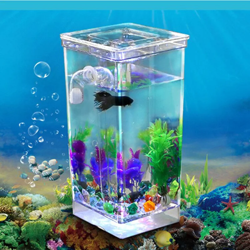 Мини-аквариум для рыбок самоочищающийся маленький настольный акриловый
